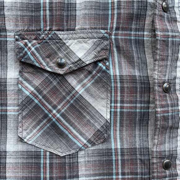 Wrangler Jeans Co Men X Large Plaid Western Shirt Pearl Snap Long Sleeve Gray - Picture 8 of 15